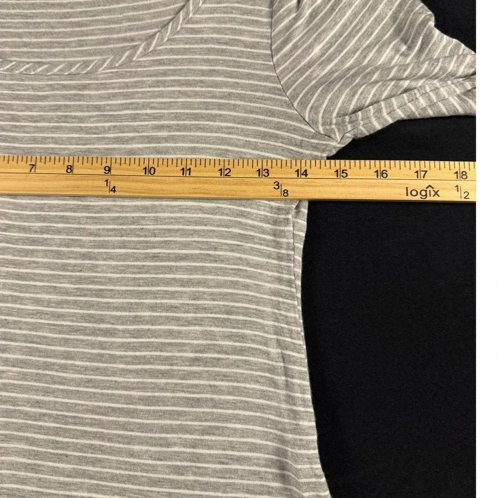 Olivia Rae Grey White Striped Scoop Neck Lettuce Edge Long Sleeve Top Small - Picture 3 of 5